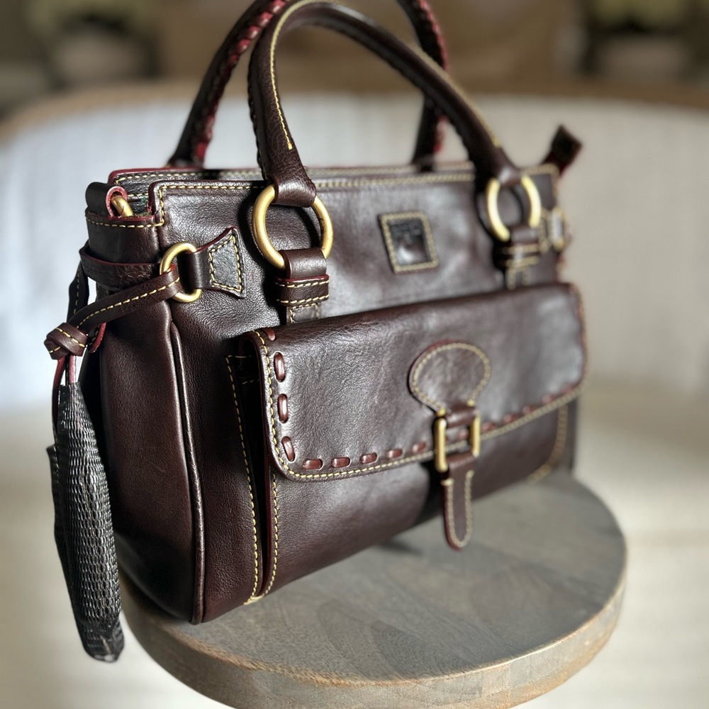 Dooney and Bourke Florentine Medium Pocket Satchel in BROWN TMORO
